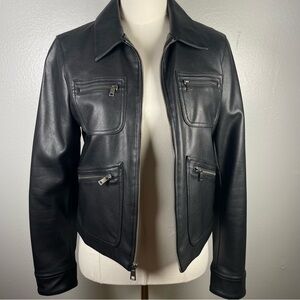 Banana Republic Vegan Leather 4-Pocket Black Jacket Size Medium